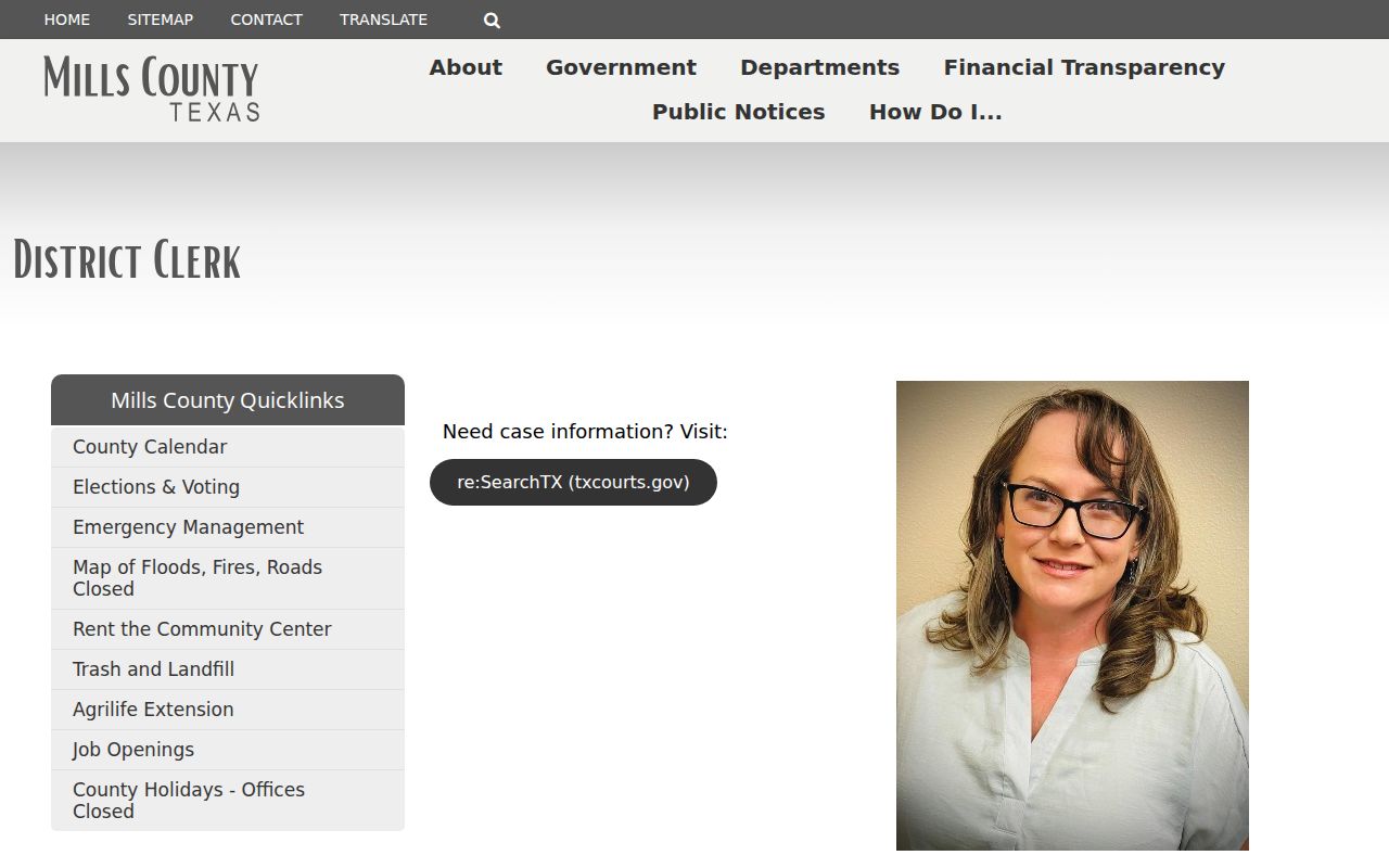 Mills County court docket District Clerk page